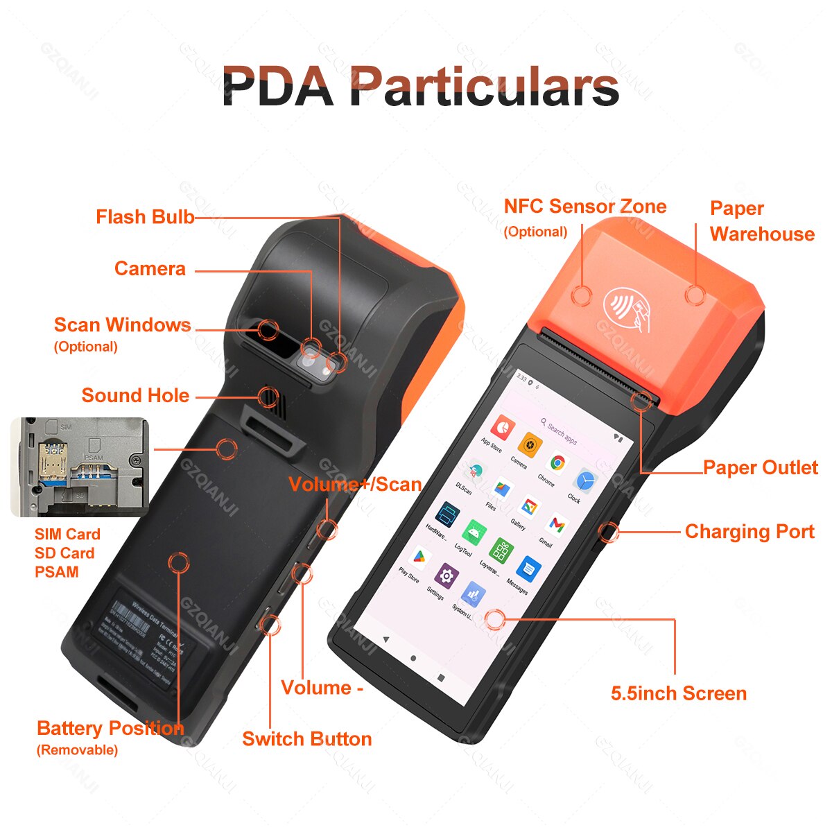 4G Android 13 POS PDA Terminal Portable Thermal Receipt 58mm Comercial Printer All In One Point Loyverse NFC 2D Barcode Scanner