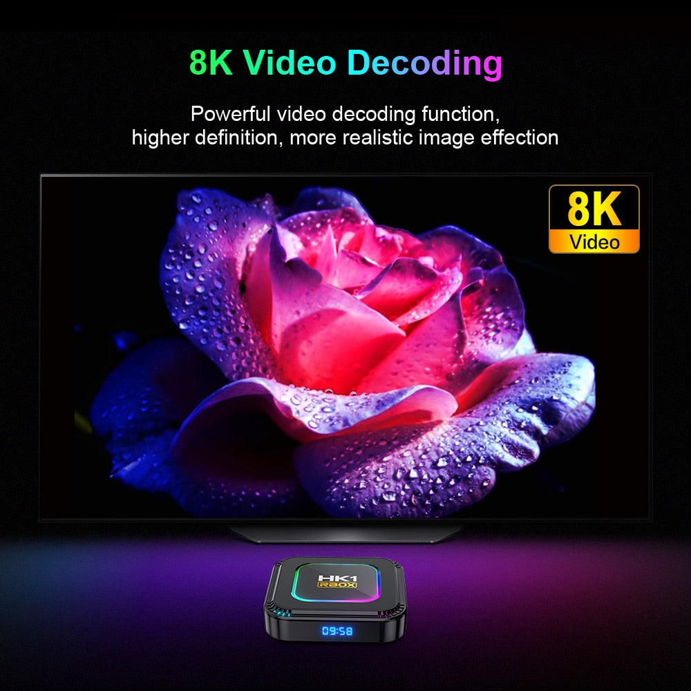 LEMFO Smart TV Box HK1 RBOX K8 Android 13 8K Android TV Box RGB Light 4GB 128GB RK3528 WiFi6 Dual Wifi 2023 PK Android 12 6K