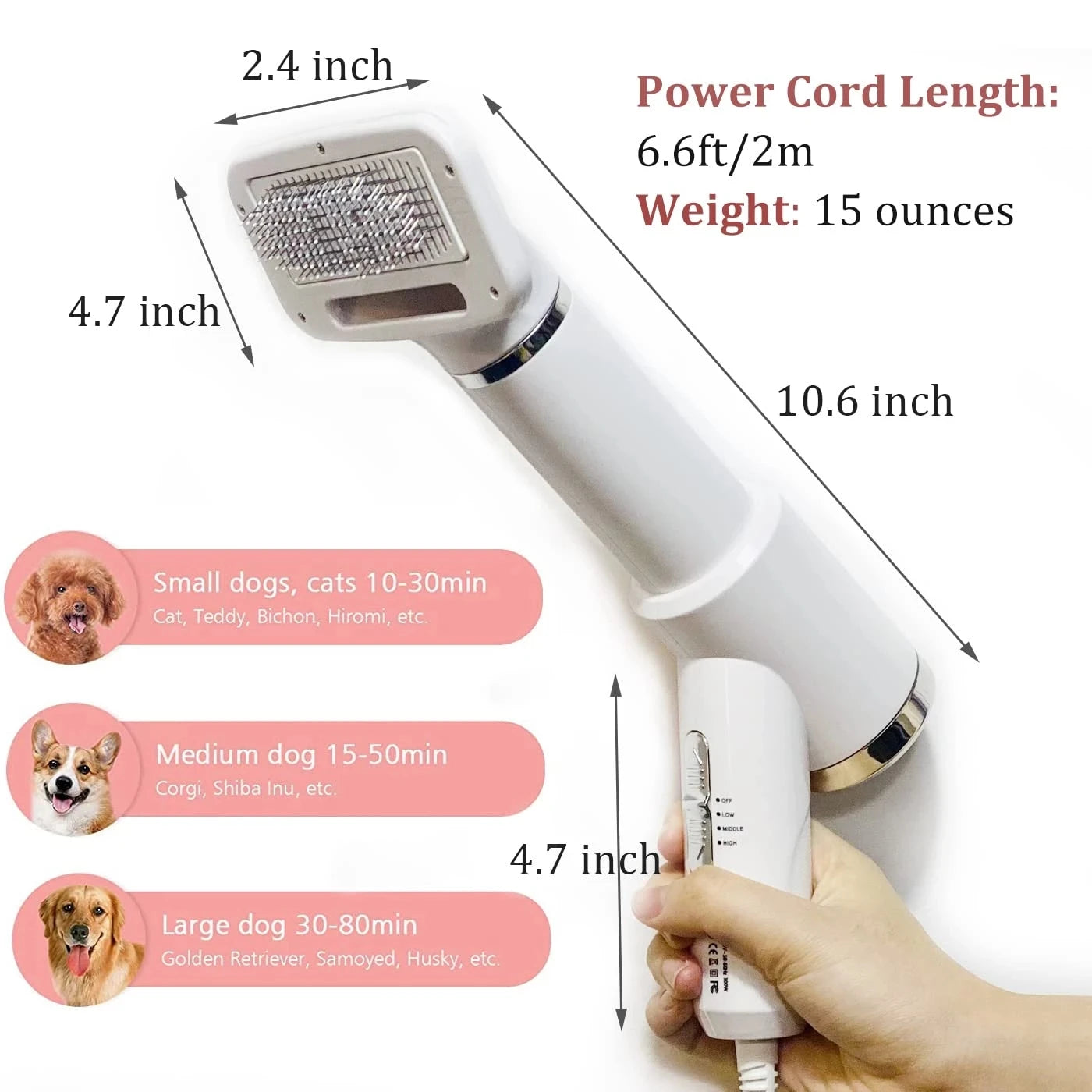 Arrival Ergonomics 300W 2 in 1 Pet Brush Dryer 3 Speed Electronic Cat Dog Hair Blowing Comb Pet Hair Dryer Brush Pet Grooming