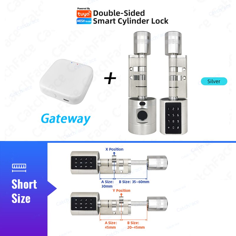 Catchfcae New Adjustable Replacement Tuya APP Fingerprint Cylinder Electronic Smart  Door Lock Digital Keypad Code Keyless