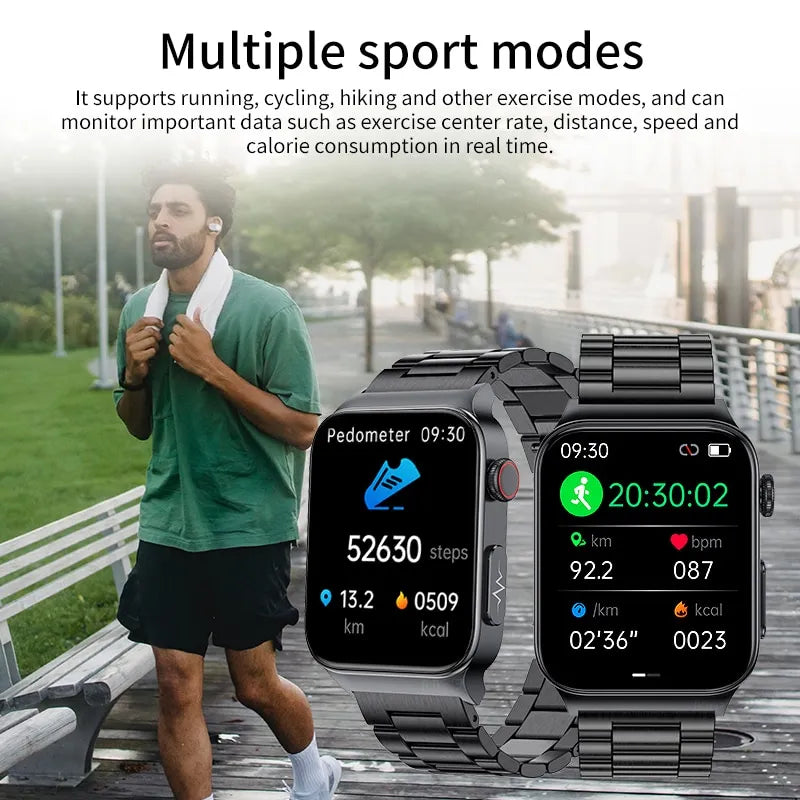 2023 New Blood Glucose Monitor Health Smart Watch Men ECG+PPG Blood Pressure Measurement IP68 Waterproof Sport SmartWatch Men