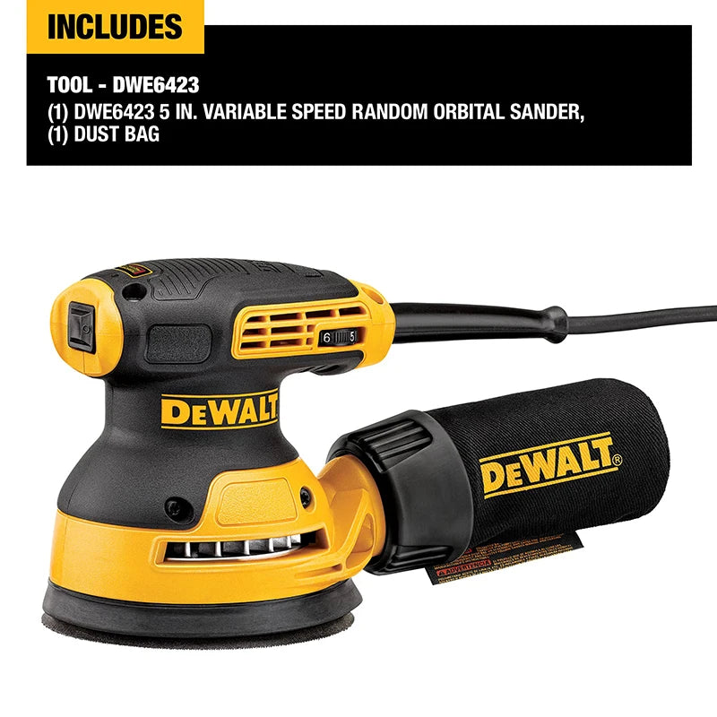 Dewalt DWE6423 280W Classic Random Orbit Sander Variable Speed 5-Inch With Dust Collection For Wood Working 220V