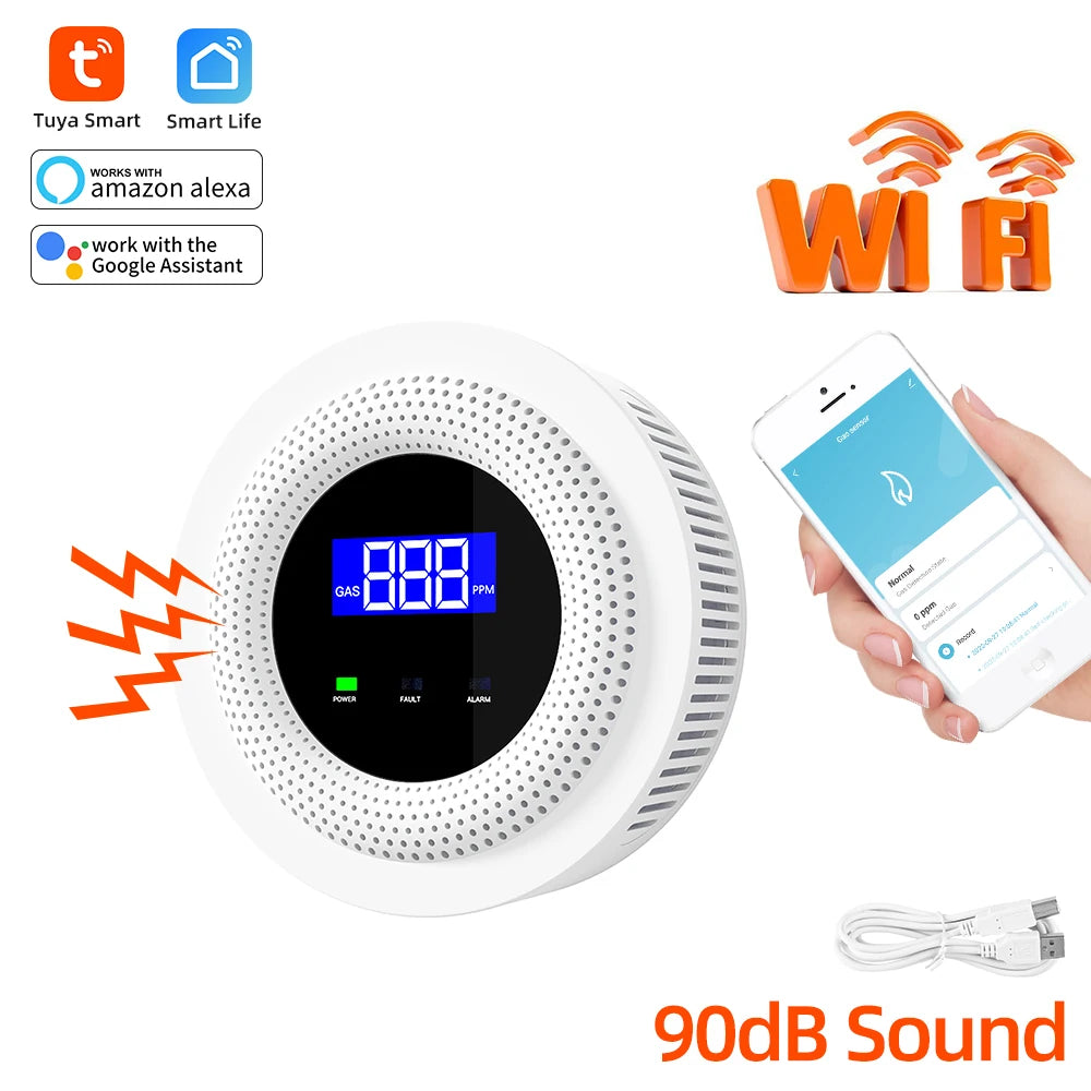 Tuya WiFi gas leak detector leakage of LPG gas sensor alarm sound and 433 MHZ remote control intelligent household security prot