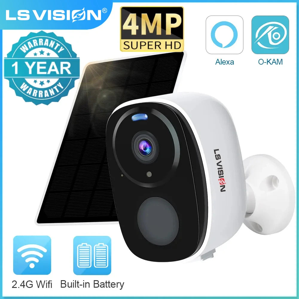 LS VISION 4MP Wireless Security Wifi Camera Outdoor Solar Battery Camera PIR Spotlight Security Solar Camera Security Protection