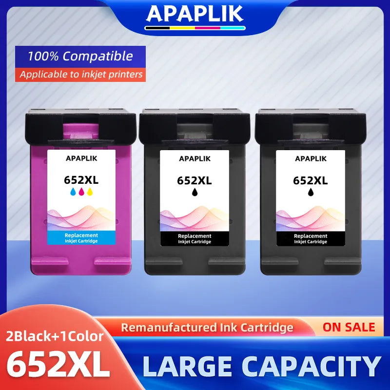 APAPLIK Remanufactured 652 XL Cartridge Replacement for HP 652 For HP652 Ink Cartridge Deskjet 1115 1118 2135 2136 2138 3635