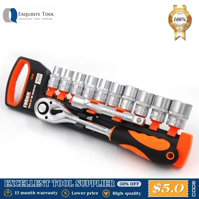 FINDER 12PCS Sleeve Ratchet Bionic Socket Hexagon Car Wrench Spanner Set Automobile Hardware Tool Garage Hand Tools For Auto