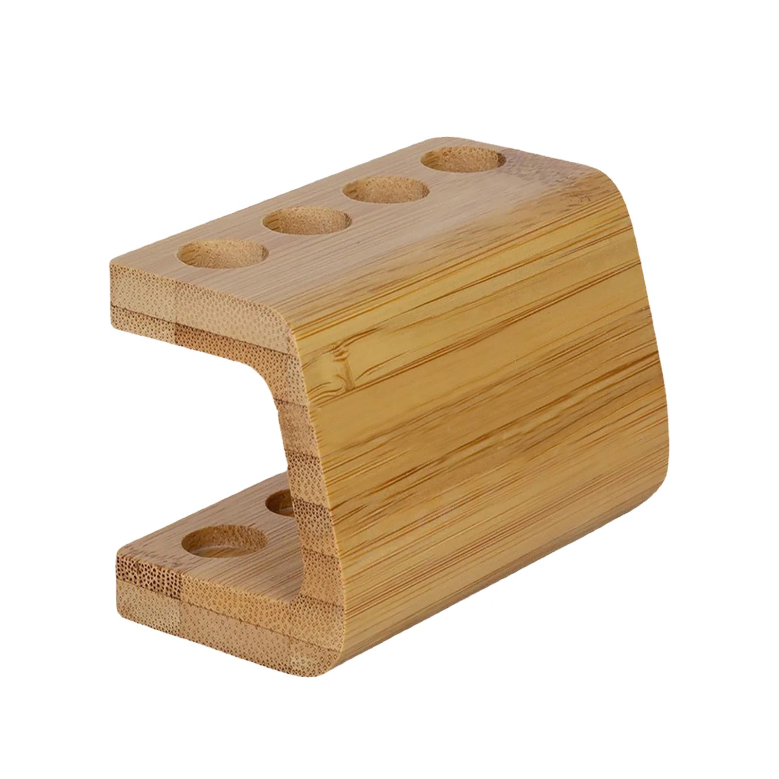 Natural Hotel Mini Multi Slots Bamboo Stand Space Saving Bathroom Electric Toothbrush Head Holder Non Slip Durable Freestanding
