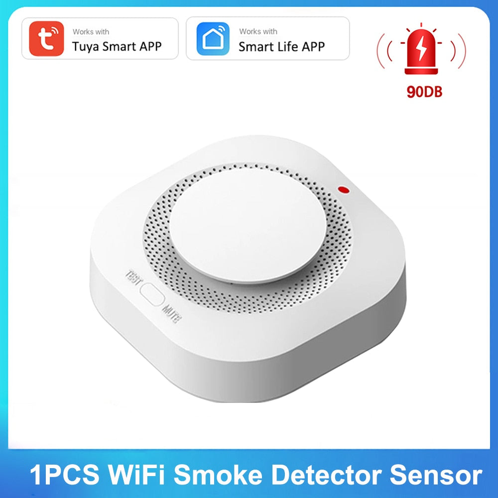 Tuya Wifi Smoke Detector Sensor 90DB Alarm Fire Smart Smoke Detector Wifi Fire Home Security Alarm Smart Life APP Notification