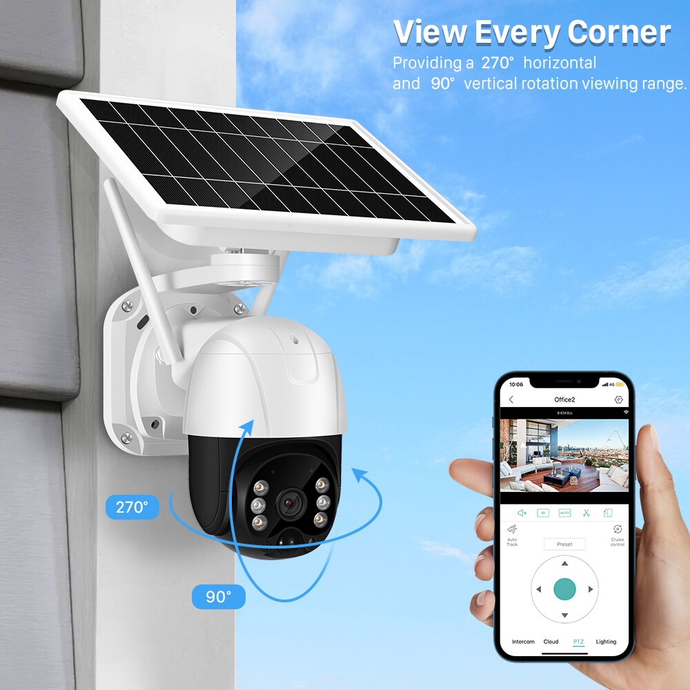 5MP 4G SIM Card Solar PTZ Outdoor Waterproof Wifi IP Camera Solar Surveillance Camera PIR Alarm Two Way Audio Color Night Vision