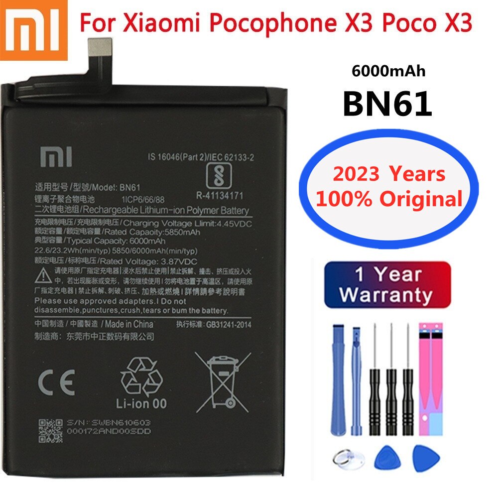 2023 100% Original Xiao mi BN57 BN61 Phone Battery For Xiaomi Pocophone X3 Poco X3 Pro 6000mAh Replacement Batteries + Tool