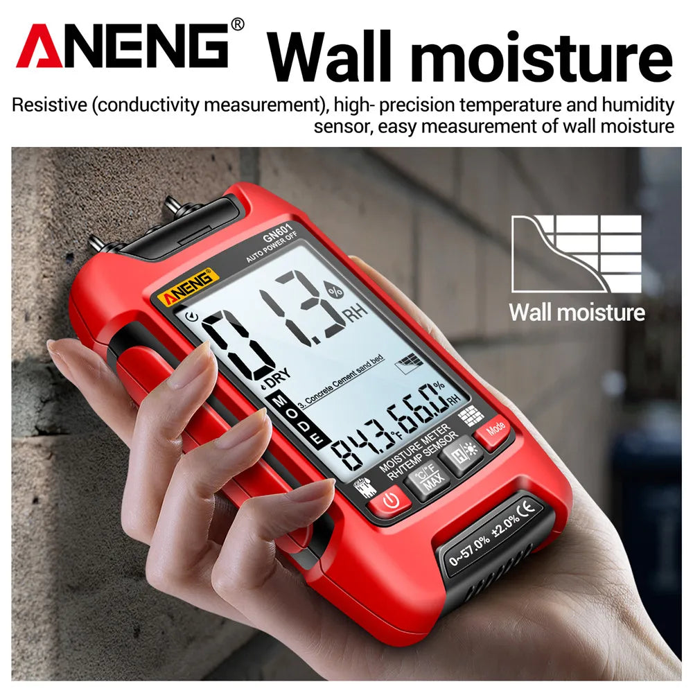 ANENG GN601 0~99.9% Timber Hygrometer 20.5% RH Display Wood Moisture Meter Multiscene Measure Temperature Humidity Probe Testers