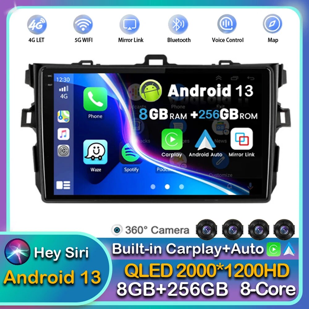 Android 13 Carplay Auto Car Radio For Toyota Corolla E140 E150 2006 2007 -2012 2013 Naviagtion Multimedia Player 2Din GPS Stereo