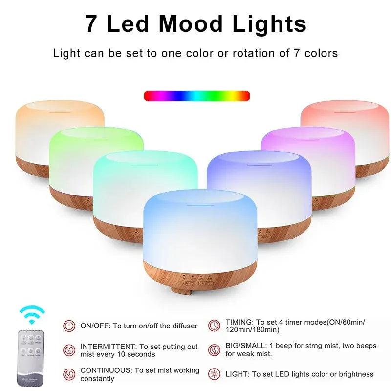 Aroma Diffuser Air Humidifier 300ML Ultrasonic Cool Mist Maker LED Essential Oil Remote Control Mute Color Aromatherapy Machine