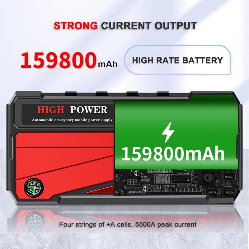 159800mAh Car Battery Emergency Starter Booster Strong Starting For The Car Portable Power Supply External Auto Electric Devices