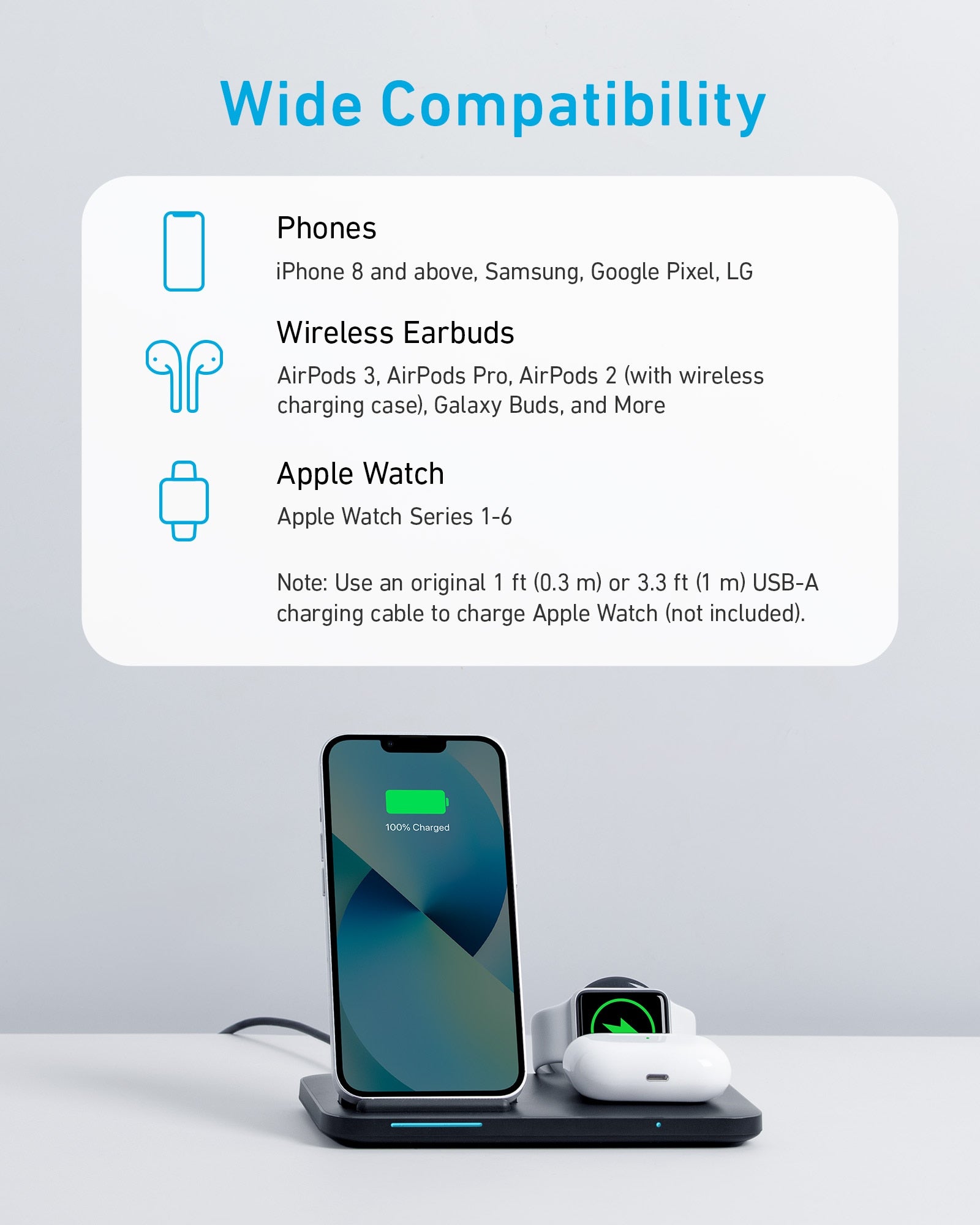 Anker 335 Wireless Charger 3-in-1 Station with Adapter wireless chargers for  airpods for  iPhone 13/iPhone 12 for apple watch