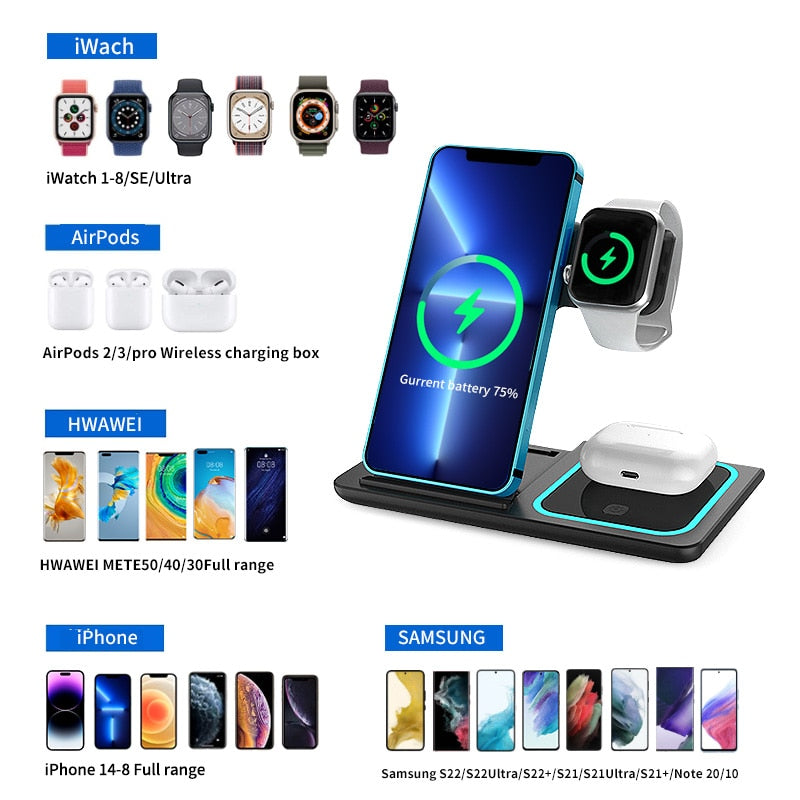 Remax W5 3-in-1 Wireless Charger Magnetic Fast Charging Stand for IPhone Airpods Bluetooth Earphones iWatch