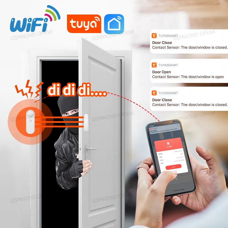 Tuya WiFi Door Window Sensor Independent Open/Close Door Detector Sound Alarm Smart Home Wireless Security Burglar Alarm