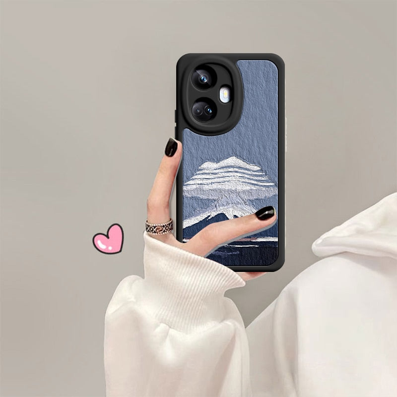 Mount Fuji Pattern Case for OPPO Realme 10 Realme10 Pro Plus 10Pro Pro+ 10S 5G Luxury Oil Painting Soft Square Phone Cover Funda