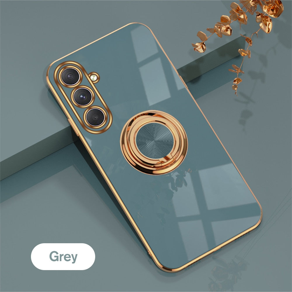 Plating Gold Frame TPU Soft Cover For Samsung Galaxy A54 5G Case SamsungA54 A14 A34 A 54 2023 Magnetic Holder Ring Protect Funda