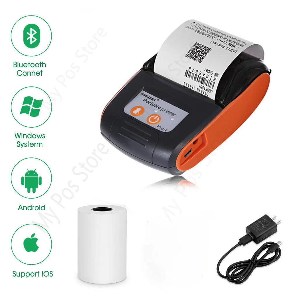 Thermal Receipt Printing 58mm Portable Receipt Printer PT210 USB Bluetooth Support Loyverse Android Windows System