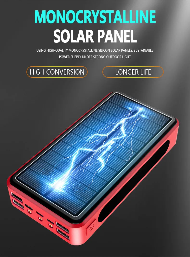 Solar Power Bank 80000mAh Wireless External Battery Portable PowerBank 4USB Convenient Travel For iPhone Samsung Huawei Xiaomi