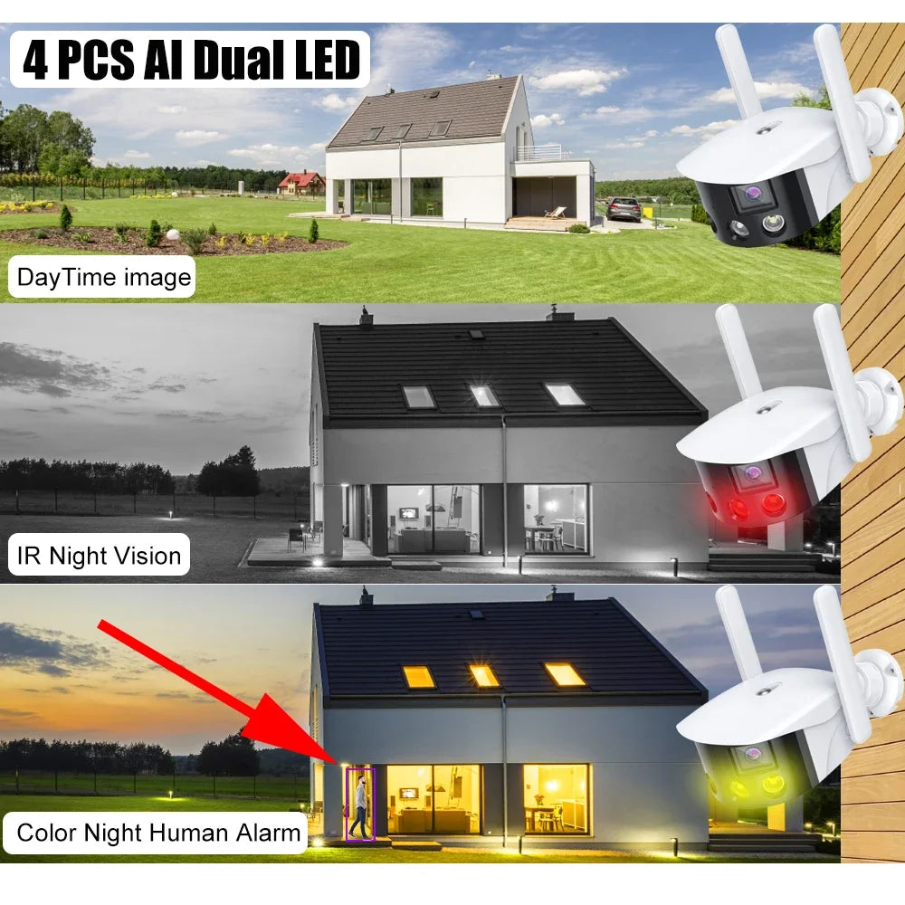 4K 8MP Dual Lens WIFI Camera Fixed Panoramic 2K 4MP Security IP Cam Outdoor Motion Detection 180° Wide Viewing Angle iCsee Onvf