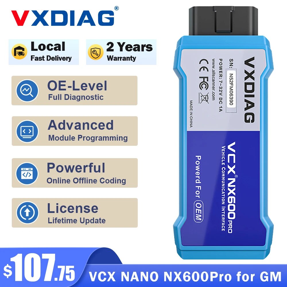 VXDIAG NANO NX600Pro for GM USB WiFi Code Reader Car OBD2 Diagnostic Tool J2534 Programming ECU Coding for Opel Buick Chevrolet