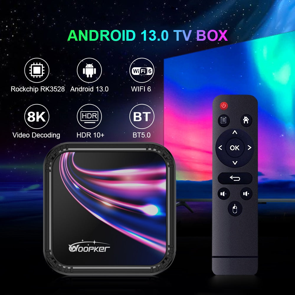 Woopker 2023 Android 13 TV Box K52 Rockchip RK3528 Smart TVBox Support 8K Wifi6 BT5.0 YouTube Google Voice Assistant Set Top Box