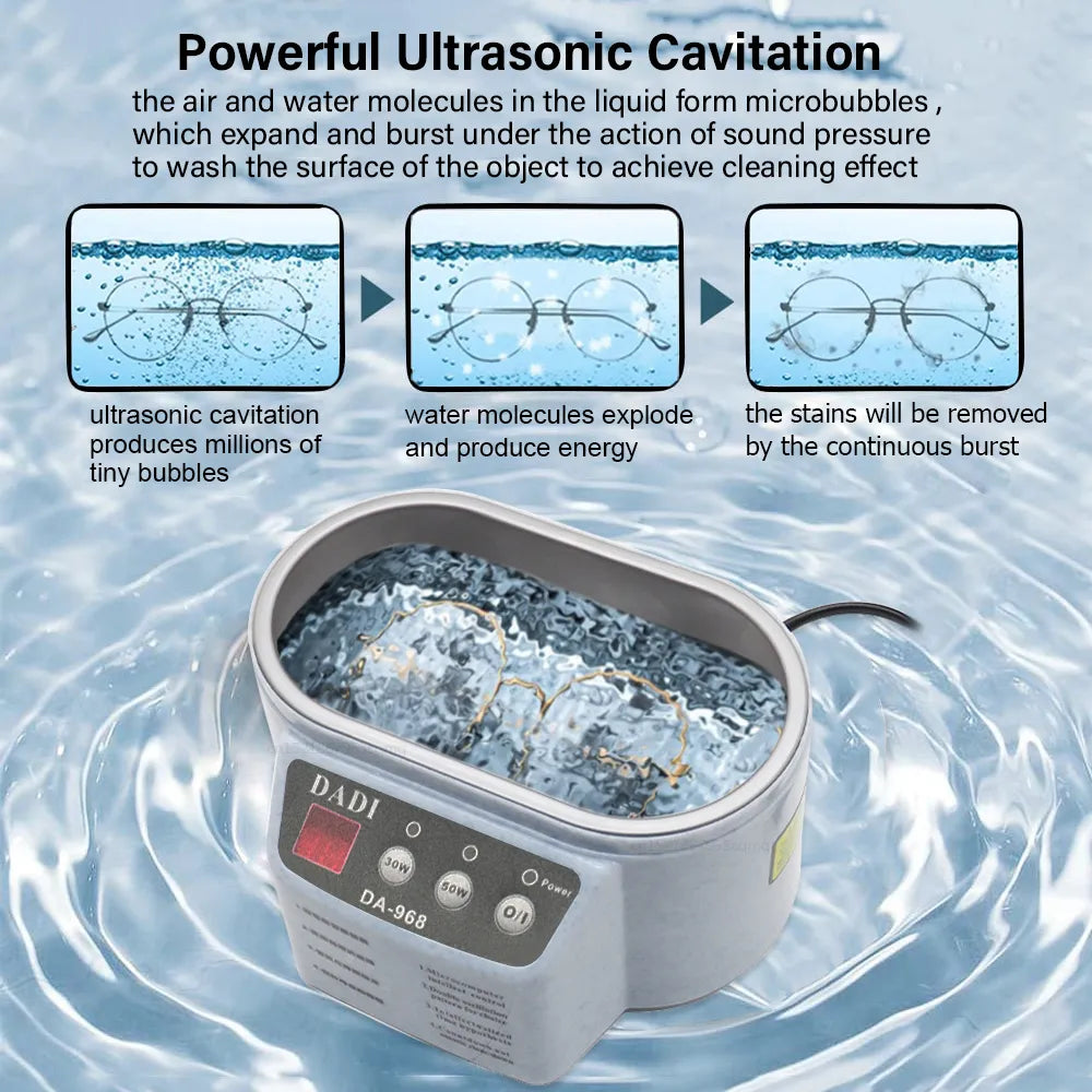Ultrasonic Jewelry Cleaner 30/50W Sonicator Bath 40kHz High Frequency For Ring Glasses Watches Denture Washing Cleaning Machine