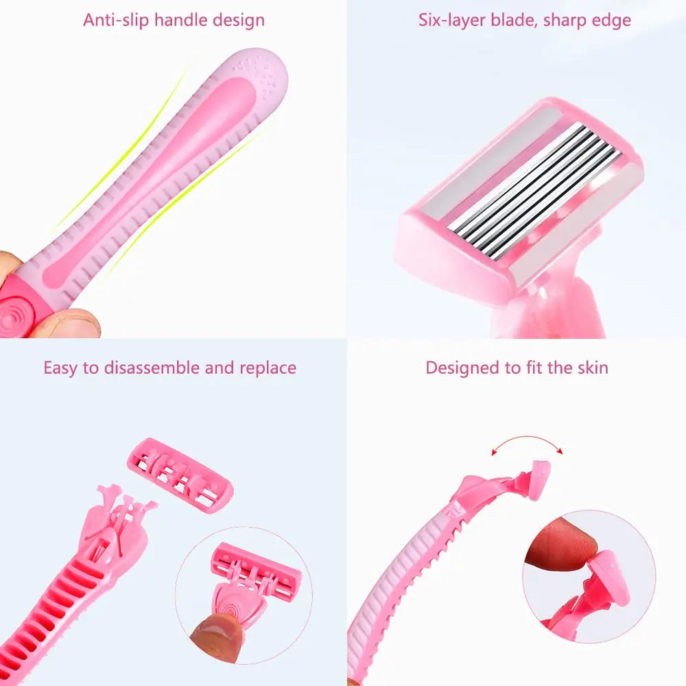 Women Shaver 6 Blades Smooth Shave One Rubber Handle with 4 Refills Razor  Women Body Underarm hair &leg hair&Bikini Razor