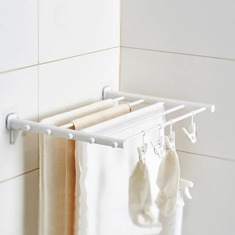 Multifunction Plastic Drying Rack, Mobile, Double Rod Support, Storage Hangers, Punch-free, Telescopic Clothes Hanger, Foldabl