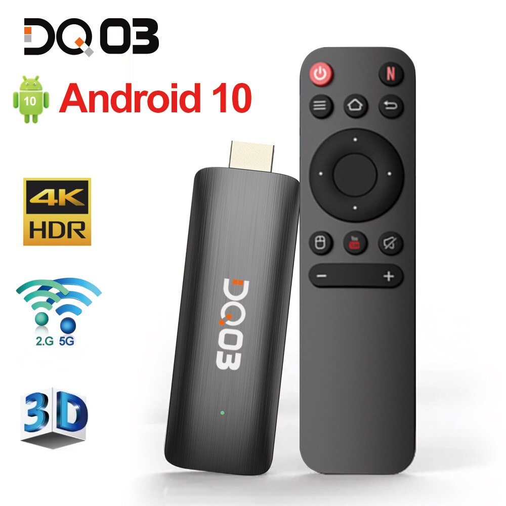 DQ03 Mini TV Stick Android 10 Quad Core ARM Cortex A53 2GB 16GB Support 4K H.265 2.4G&5.8G Wifi Streaming Smart TV Box 1GB 8GB