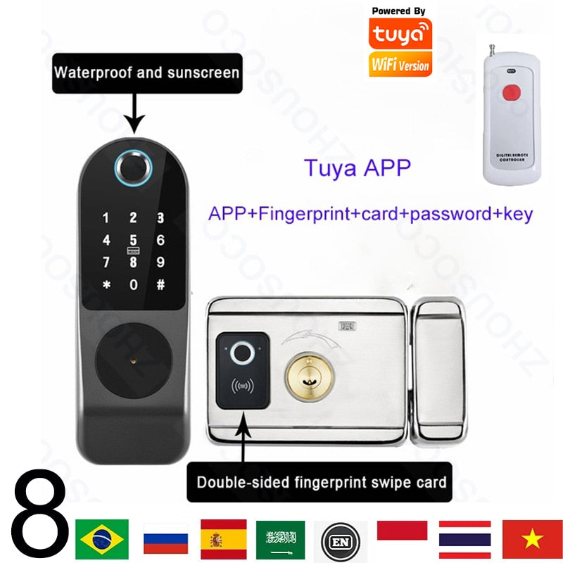 Tuya Wifi Smart Door Lock APP Remote Control TTlock Bluetooth Fingerprint Biometric Digital Passcode Card Rim Electronic Lock