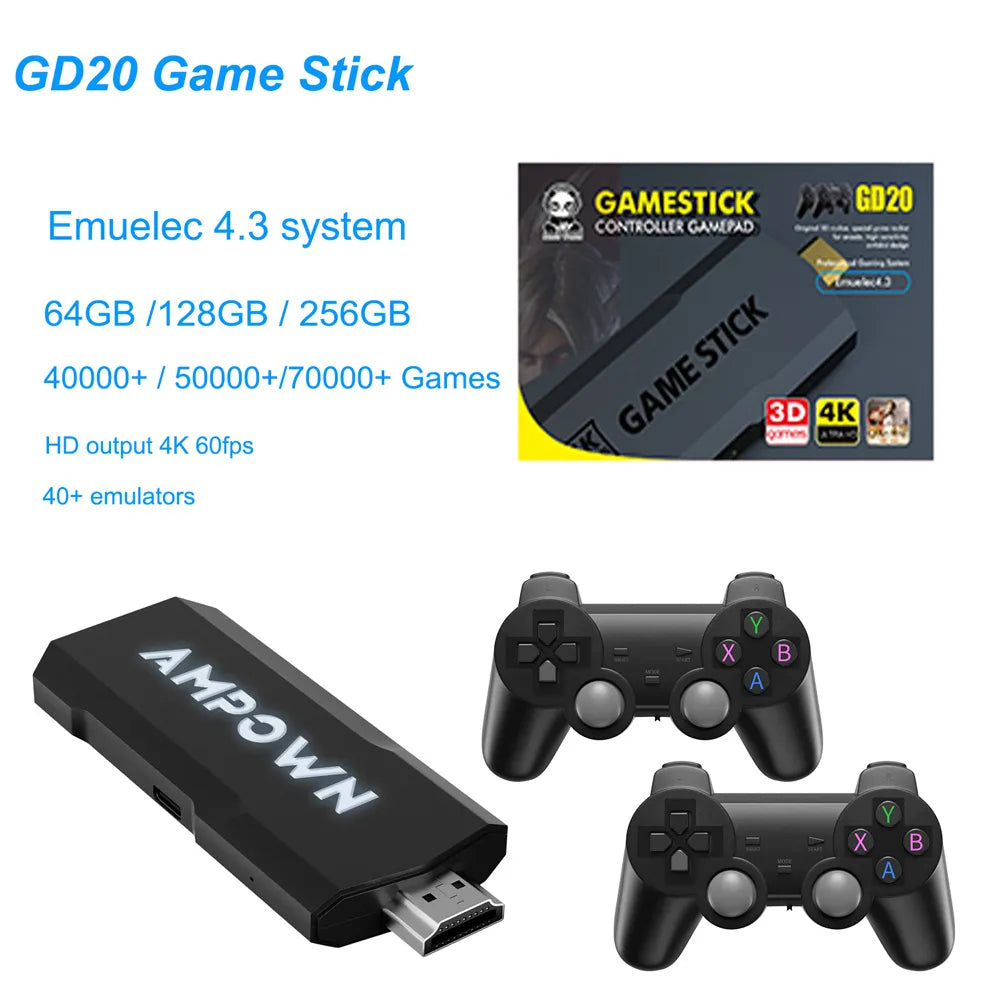 GD20 Game Stick X2 Video Game Console 40000 Games Emuelec4.3 CPU Aigame 905M Wireless Controller 4K HD Retro Games for N64