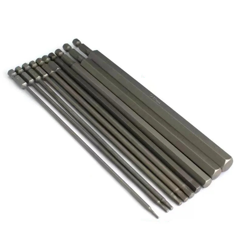 150mm/200mm Lengthen Hex Head Allen Wrench S2 Alloy Magnetic /4" Hex Shank Electric Hex Bit Screwdrive H8 H10 H12 Large Size