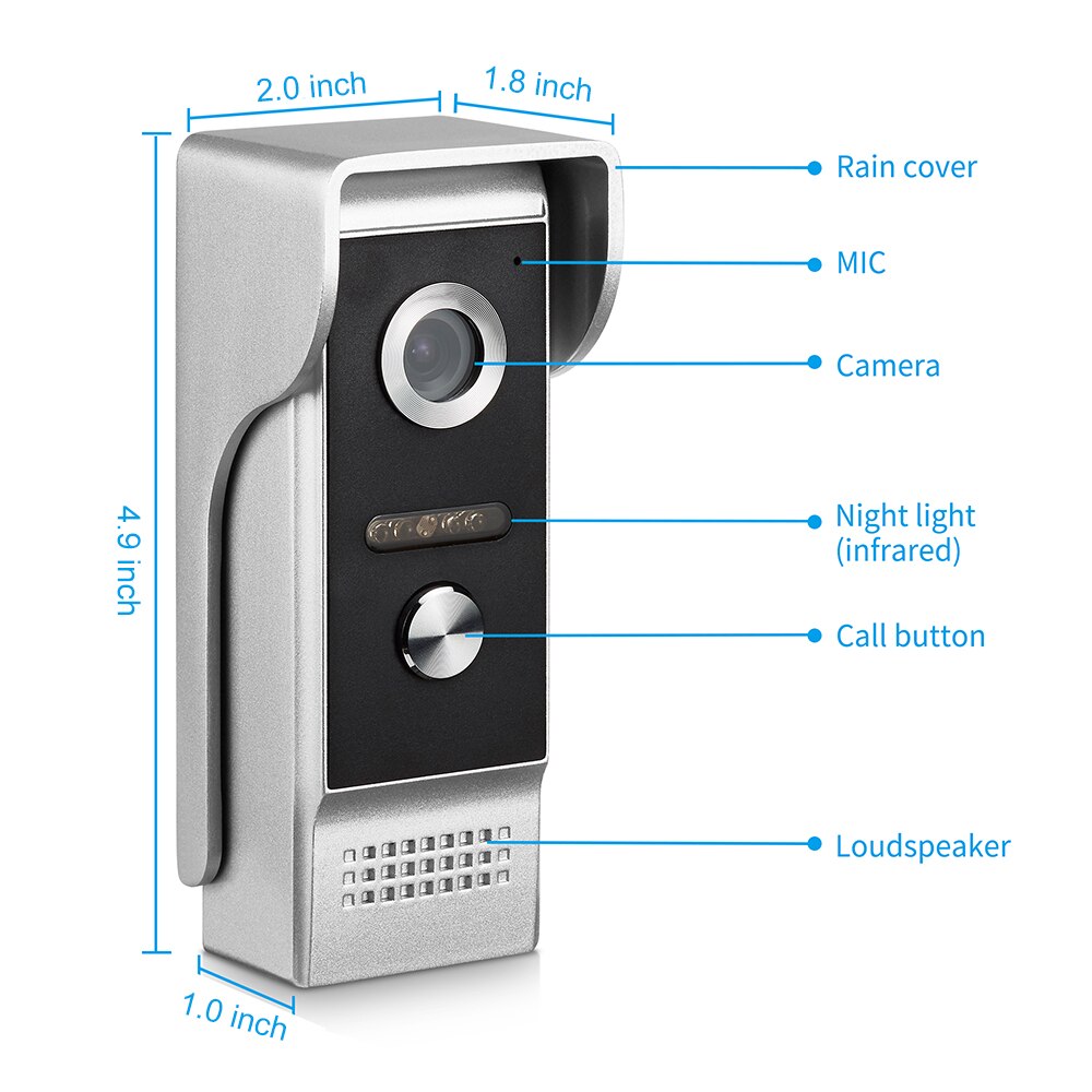 4.3 Inch Doorbell Video Camera Wired Touch Monitor Intercom Waterproof IR Night 700TVL Vision For Home Surveillance 4 wire setup