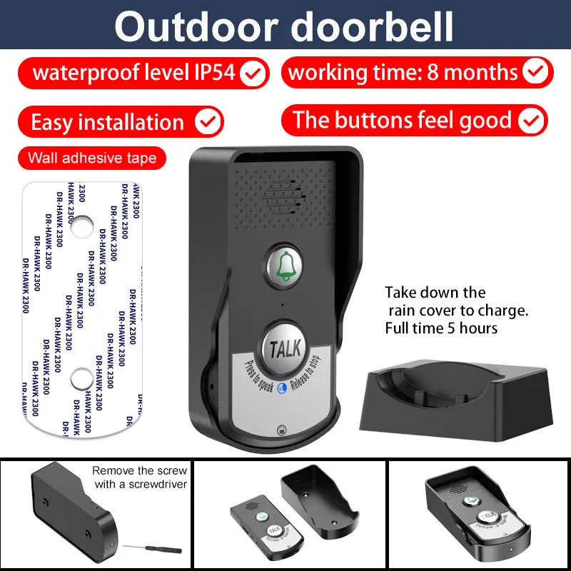 2.4G Wireless Long Distance Door Phone Intercom Doorbell Two Way Audio Voice Sender&Reciever For Hospital Hotel Call Door Chime