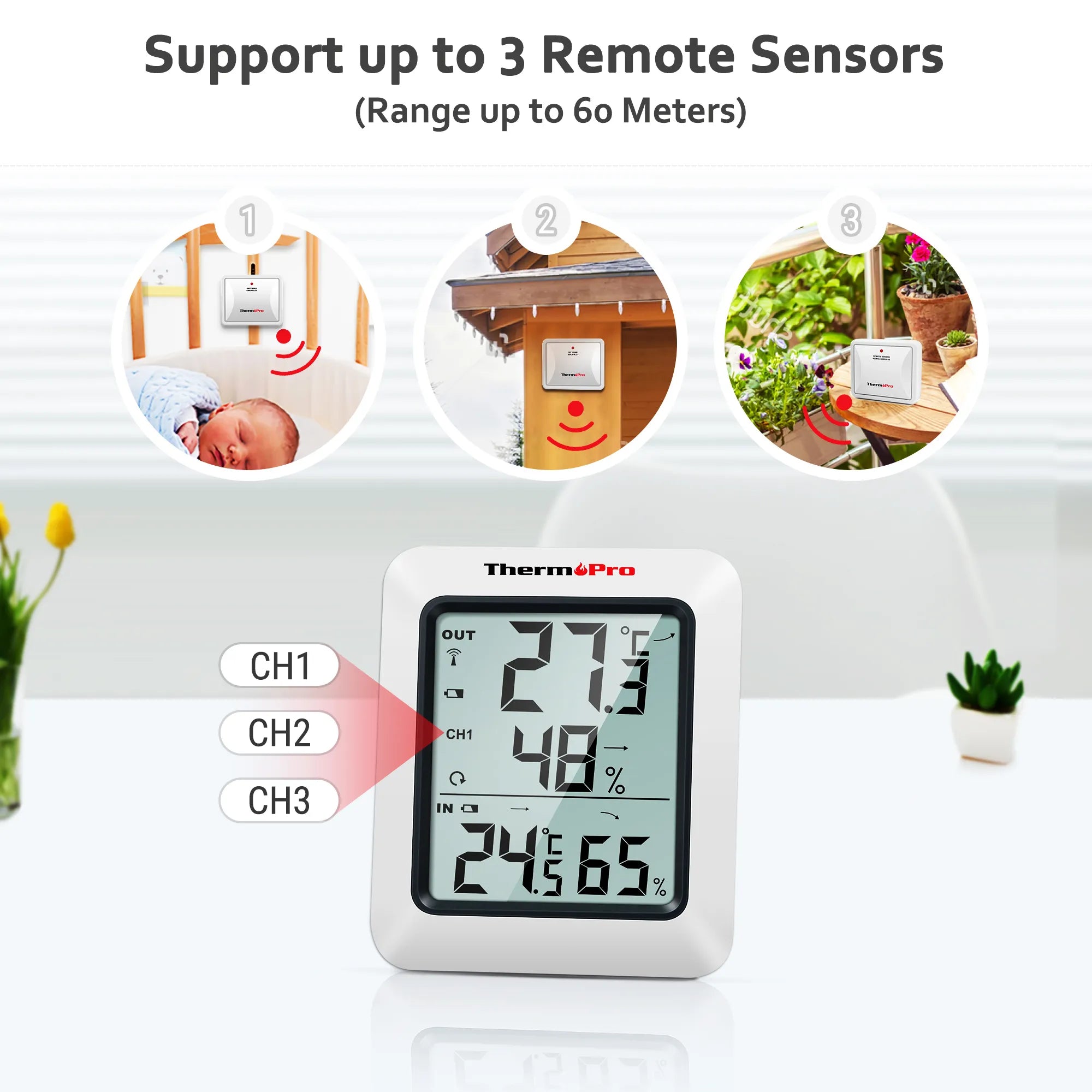 ThermoPro TP60C 60M Wireless Digital Indoor Outdoor Thermometer Hygrometer Weather Station for Home