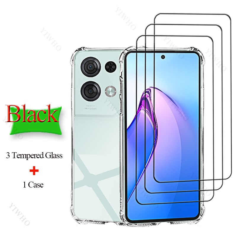 6+1 Screen Protector Full Glue Tempered Glass for Oppo Reno 8 Pro Soft Silicone Case Camera Cover for OPPO Reno8Pro 6.7" CPH2357