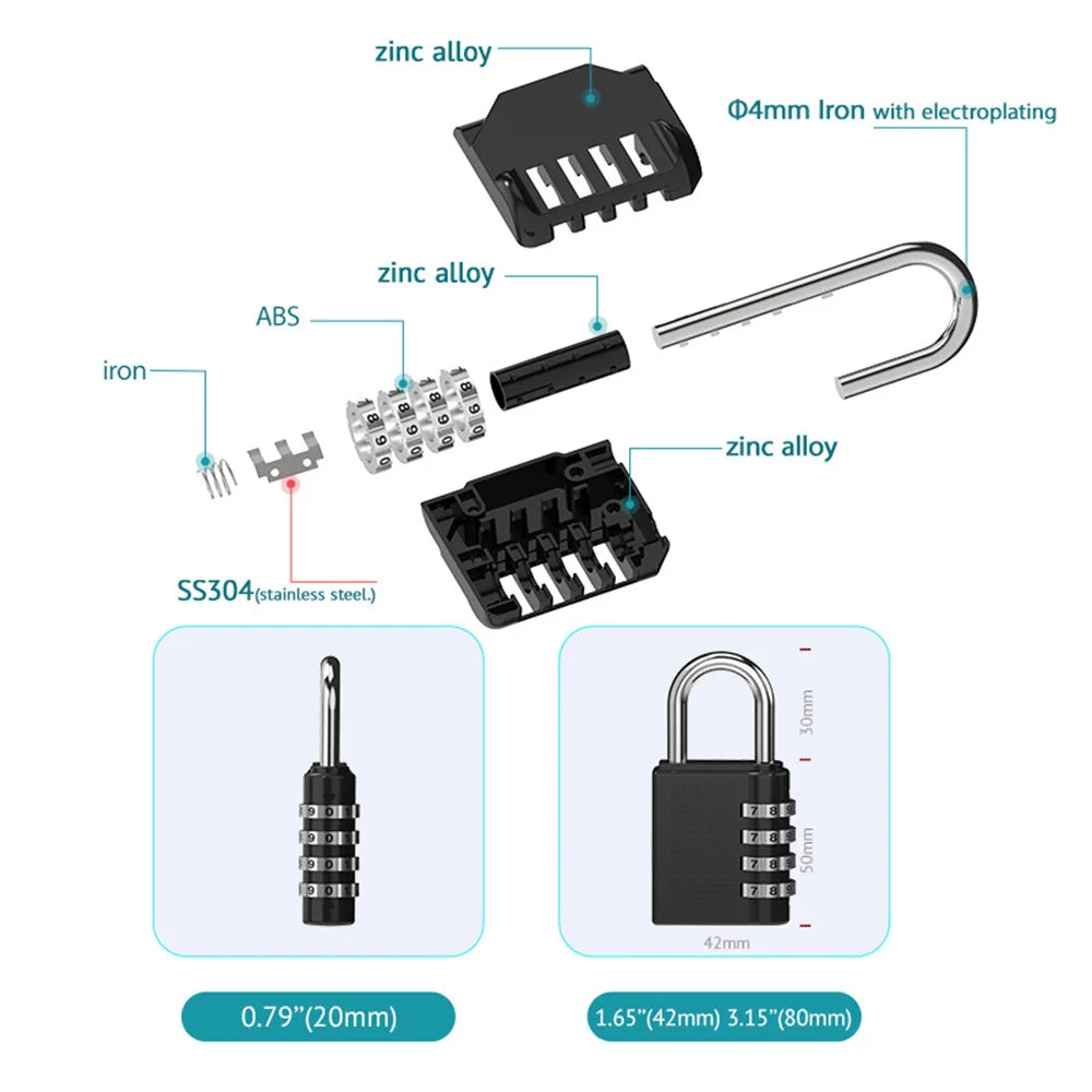 Padlock For Locker Combination 4 Digits Number Combination Lock Splash-proof Anti-corrosion For Toolbox Case Hasp Storage