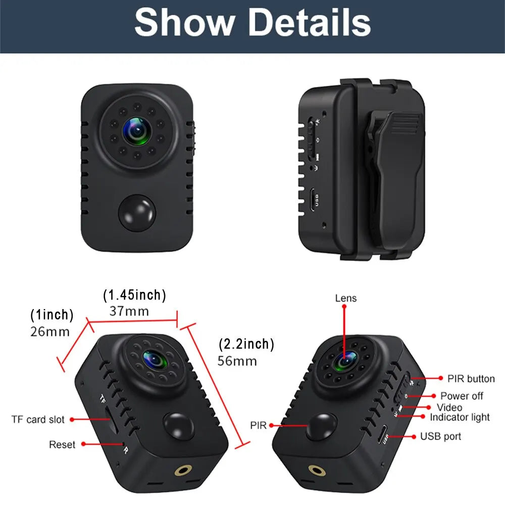 Mini Body Camera 1080P Full HD Smart Security Pocket Night Vision Motion Dection Camcorder For Cars Standby PIR Video Recorder