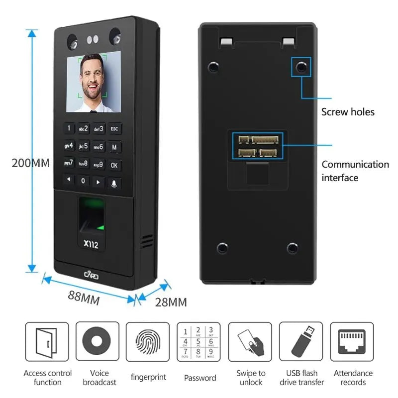 3000 Face Recognition Access Control System USB Port Touch Keyboard RFID Reader Fingerprint Face Time Attendance Machine