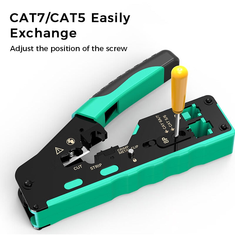 ZoeRax RJ45 Crimping Tool Pass Through, Professional Grade Ethernet Cable Crimper for Cat7 Cat6A Cat6 Cat5E Cat5 Modular Plugs