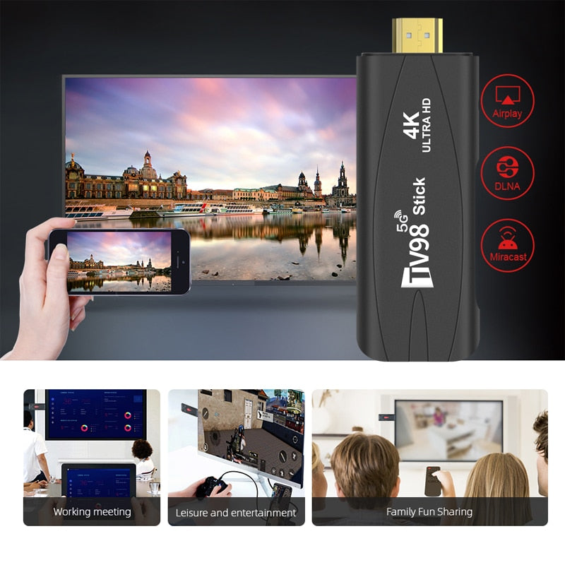 TV98 RK3228A Android OS Smart TV Stick HDR10+ 4K 2.4/5.8G WiFi 6 Dual Frequency TV Box Android 7.1 2G+16G Portable Media Player