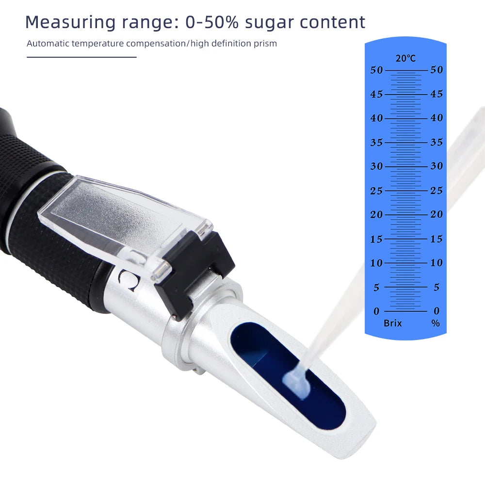 Portable Handheld 0~50% Brix Refractometer ATC Concentration Meter Sugar Refractometer with Box for Honey Fruit Juice Beekeeping