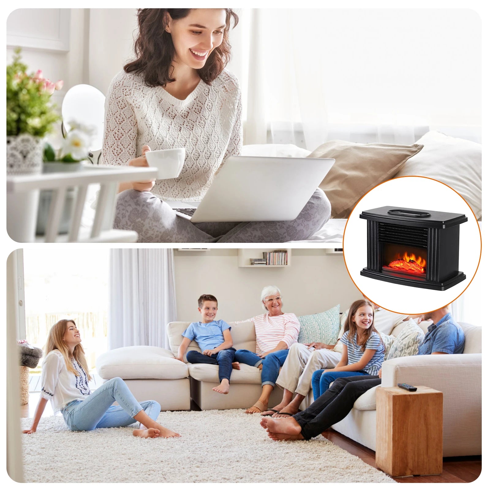 Electric Heater Portable Flame Heater Room Heating Stove Remote Winter Warmer Machine Mini Fireplace 1000W Household Radiator