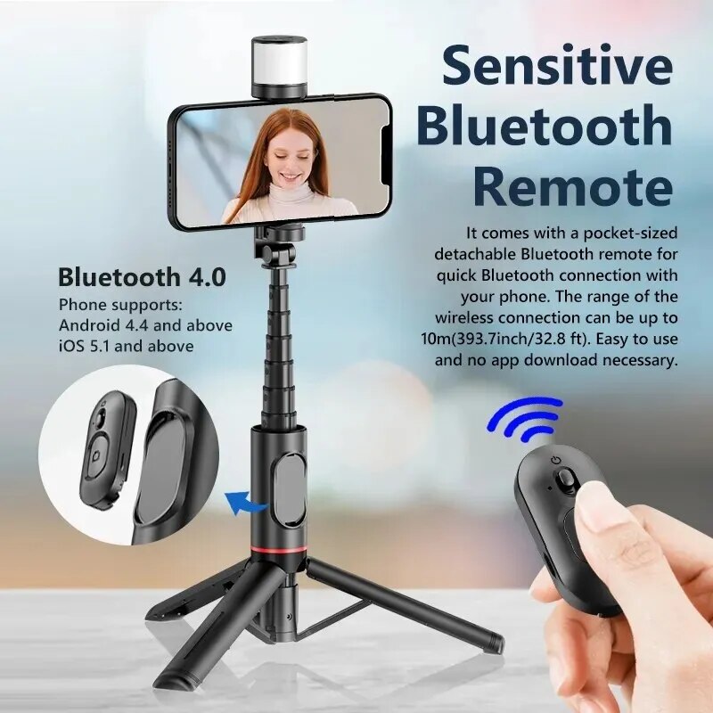 Q12S Selfie Stick Telescopic Tripod With Fill Light Stand Portable Wireless Bluetooth Live Broadcast For iPhone Xiaomi