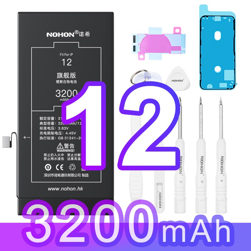 NOHON High Capacity Battery for iPhone 11 Pro Max Phone Bateria for iPhone 12 13 X XR XS Max SE 2020 SE2 6 6S 7 8 Plus