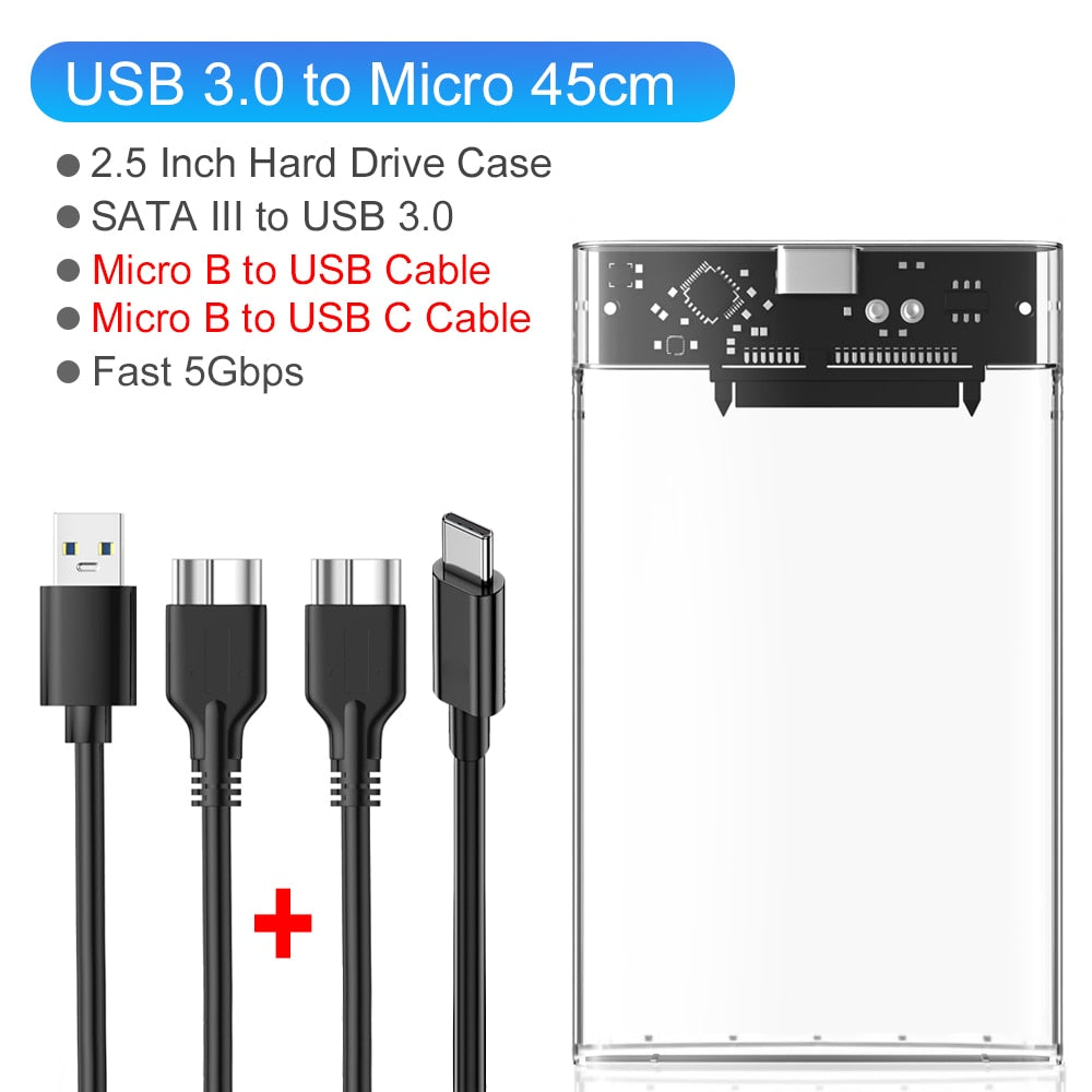 ELECTOP USB A/C HDD Enclosure 2.5" MicroB USB 3.1 Type C SATA SSD External Hard Disk Case 6Gbps for 6TB Disk Tool Windows MacOS