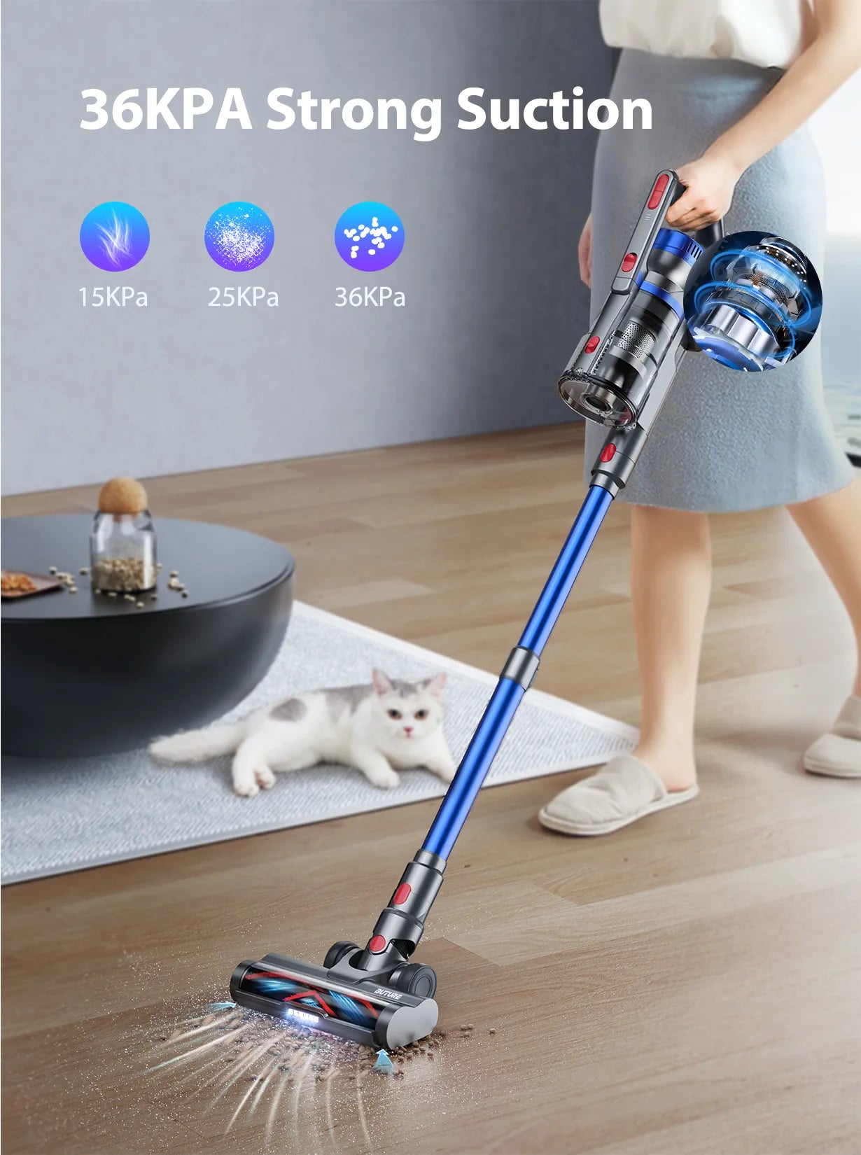 BUTURE JR500 450W 36000PA Suction Power Handheld Cordless Wireless Vacuum Cleaner Home Appliance 1.2L Dust Cup Removable Battery